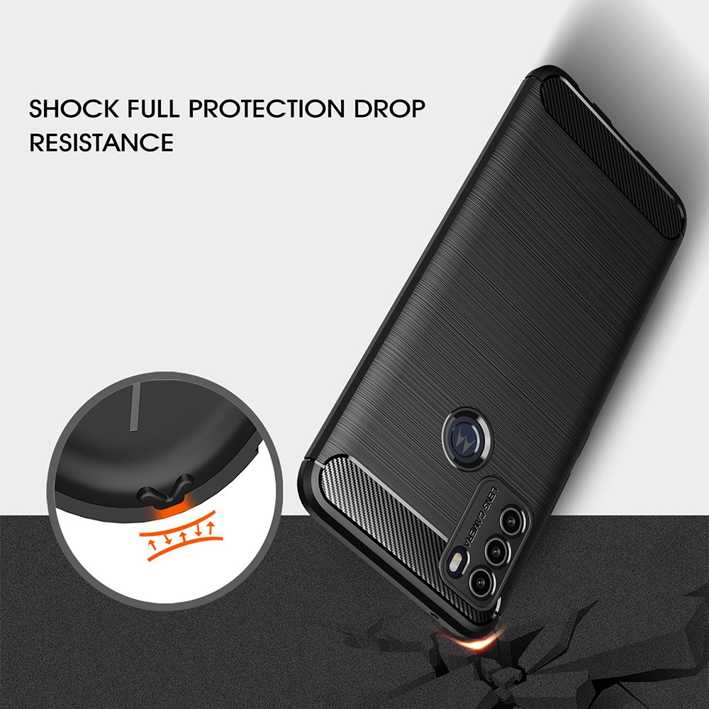 Brushed Carbon Fiber TPU Phone Protective Case Cover for Motorola Moto G50 - Black-5