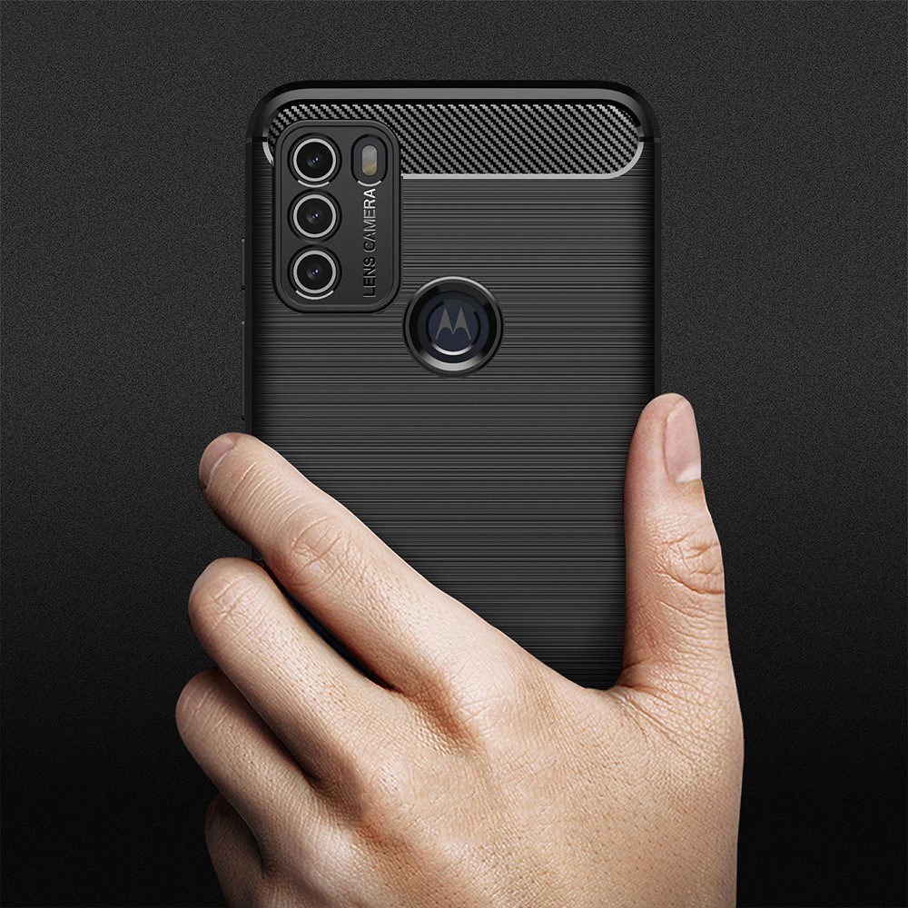 Brushed Carbon Fiber TPU Phone Protective Case Cover for Motorola Moto G50 - Black-7