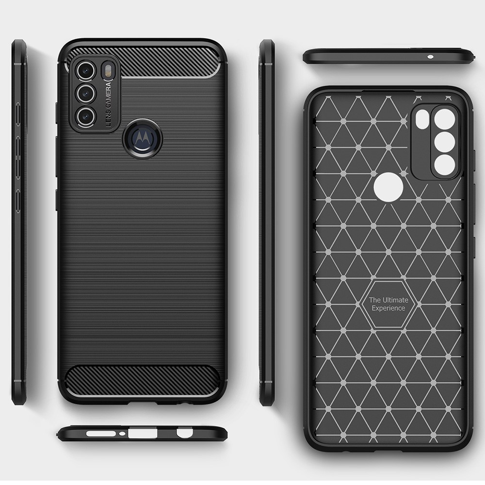 Brushed Carbon Fiber TPU Phone Protective Case Cover for Motorola Moto G50 - Black-8