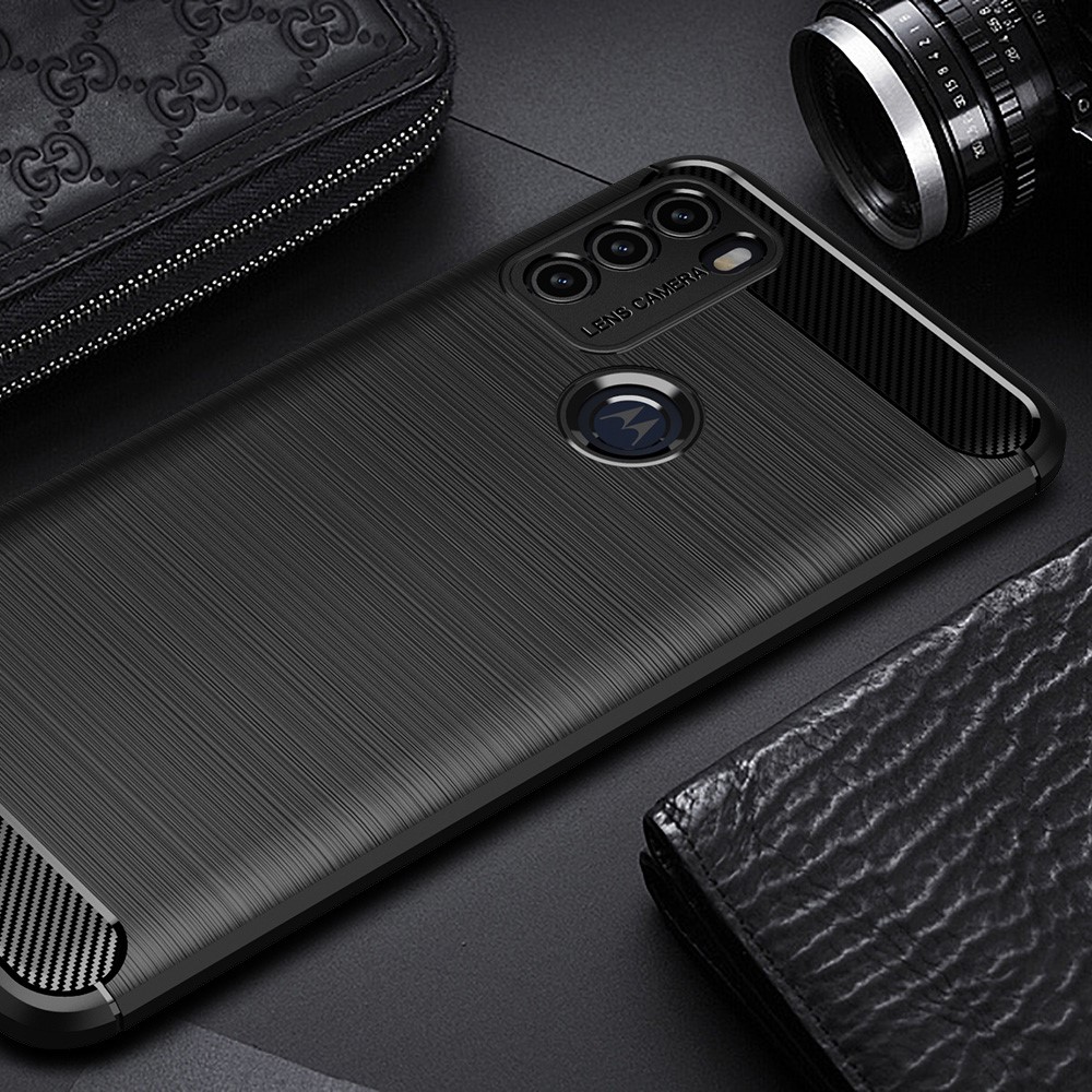 Brushed Carbon Fiber TPU Phone Protective Case Cover for Motorola Moto G50 - Black-9