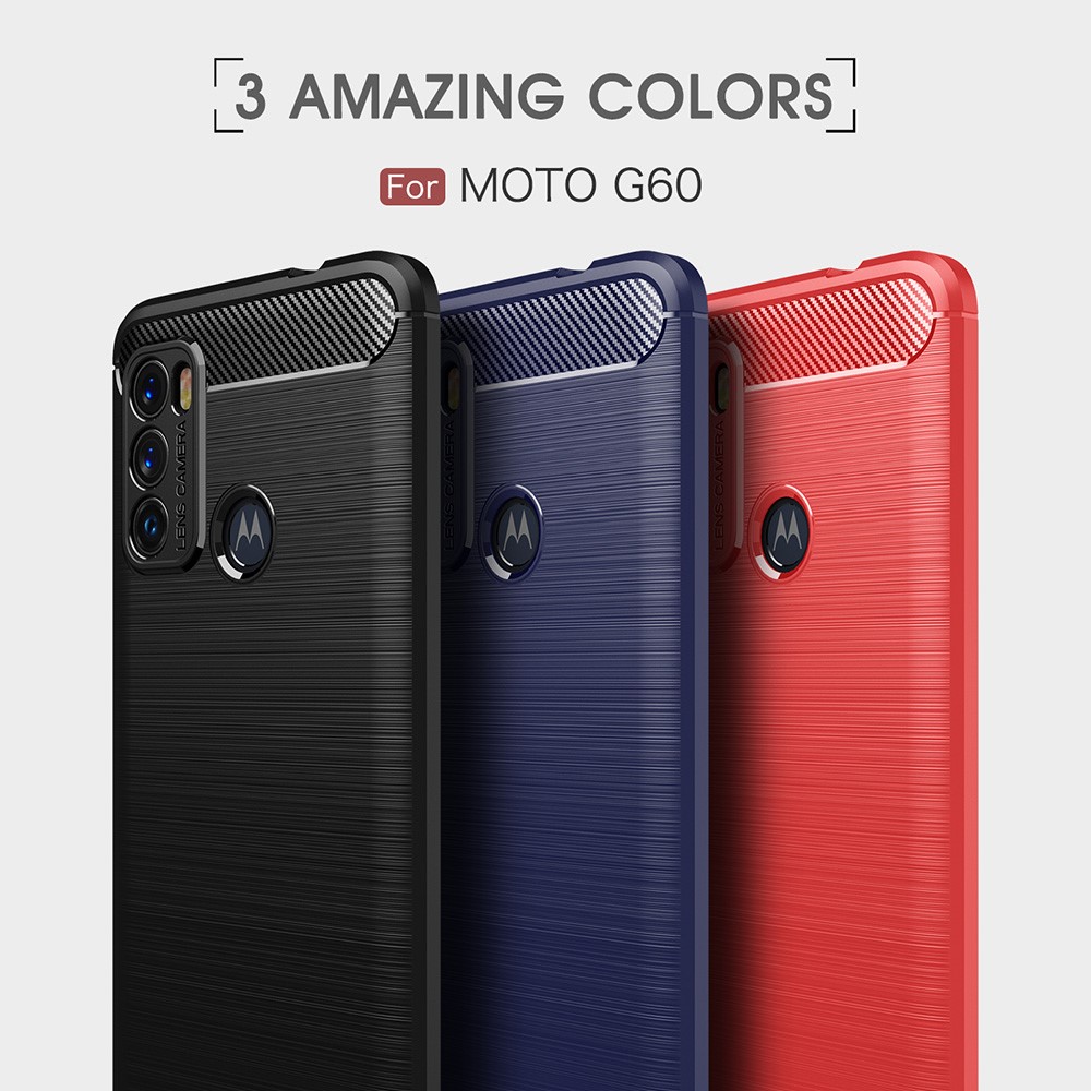 Flexible TPU Phone Protector Case Brushed Carbon Fiber Texture Cover for Motorola Moto G60 - Black-10