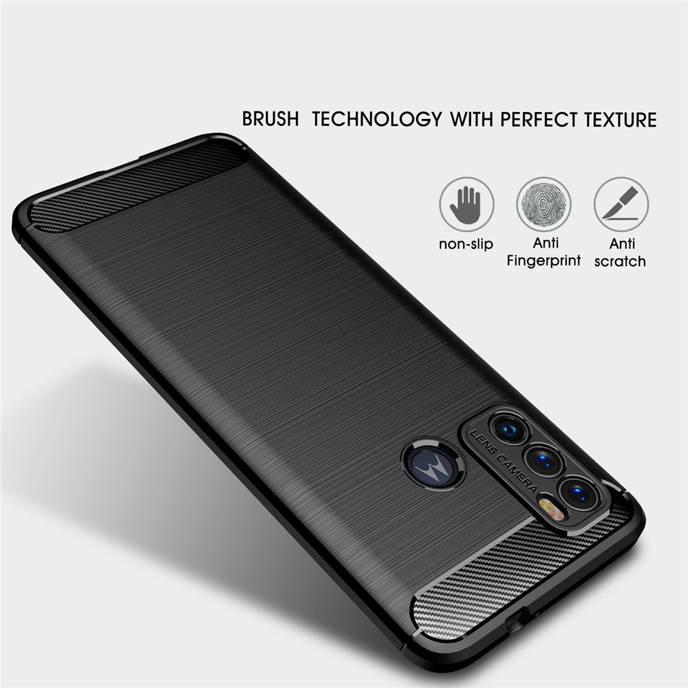 Flexible TPU Phone Protector Case Brushed Carbon Fiber Texture Cover for Motorola Moto G60 - Black-2