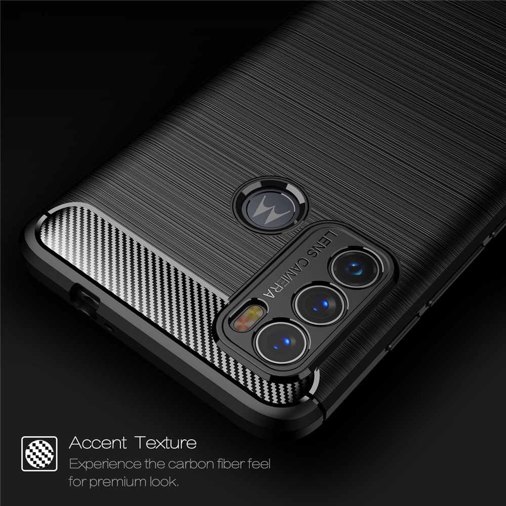 Flexible TPU Phone Protector Case Brushed Carbon Fiber Texture Cover for Motorola Moto G60 - Black-3