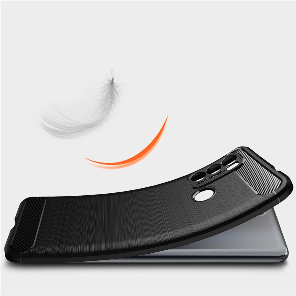 Flexible TPU Phone Protector Case Brushed Carbon Fiber Texture Cover for Motorola Moto G60 - Black-6