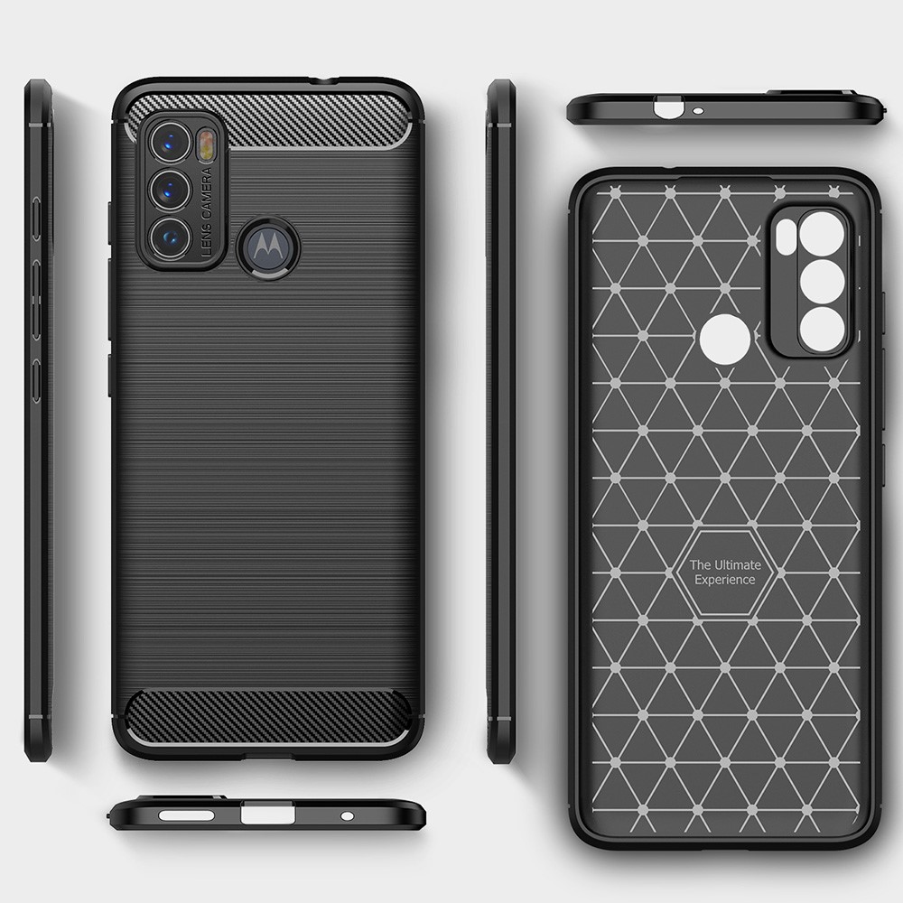 Flexible TPU Phone Protector Case Brushed Carbon Fiber Texture Cover for Motorola Moto G60 - Black-8