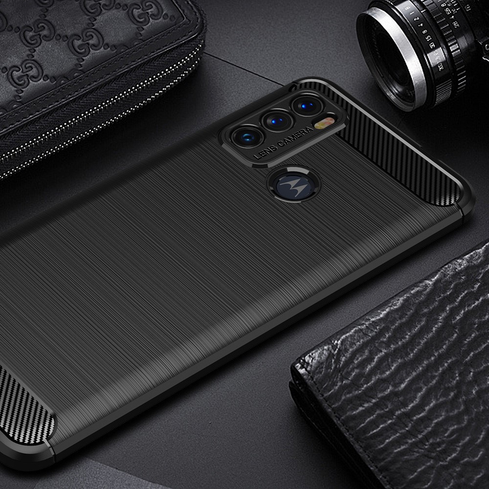 Flexible TPU Phone Protector Case Brushed Carbon Fiber Texture Cover for Motorola Moto G60 - Black-9