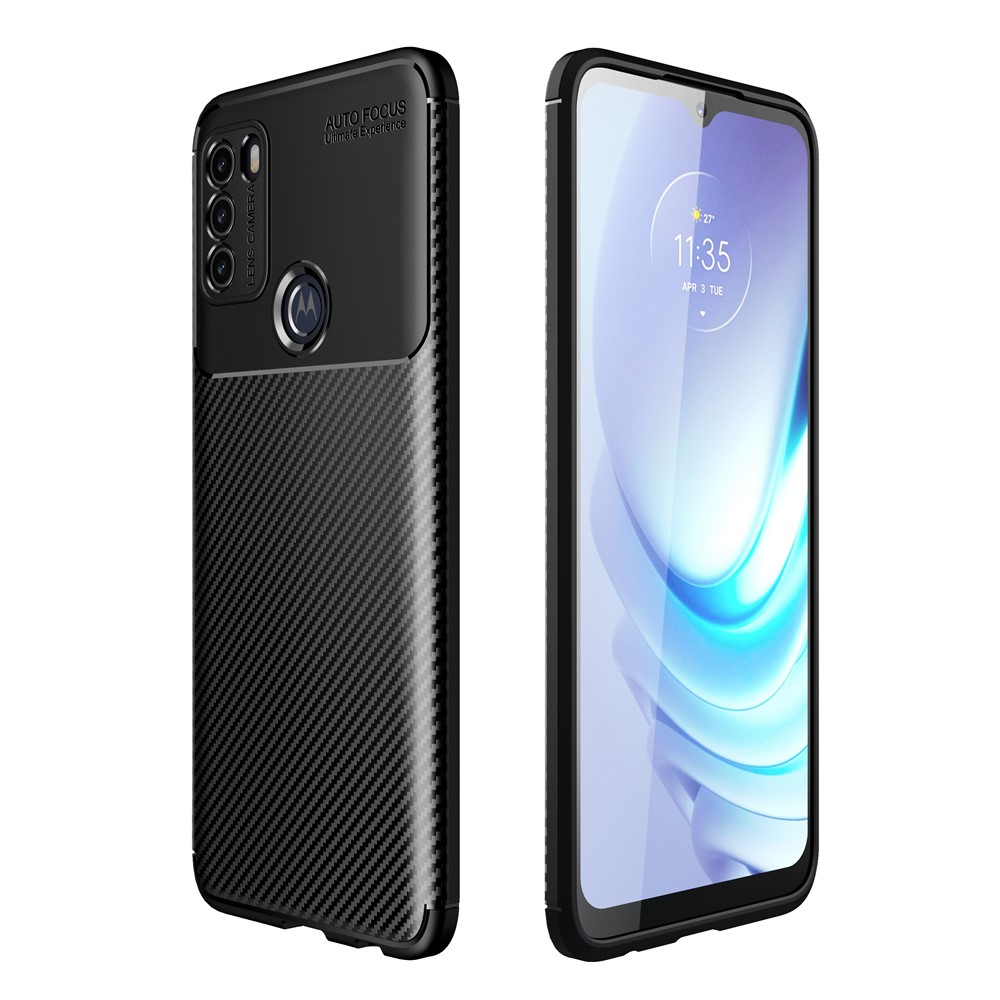 Carbon Fiber Skin Drop-proof Soft TPU Phone Cover Case Shell for Motorola Moto G50 - Black-1
