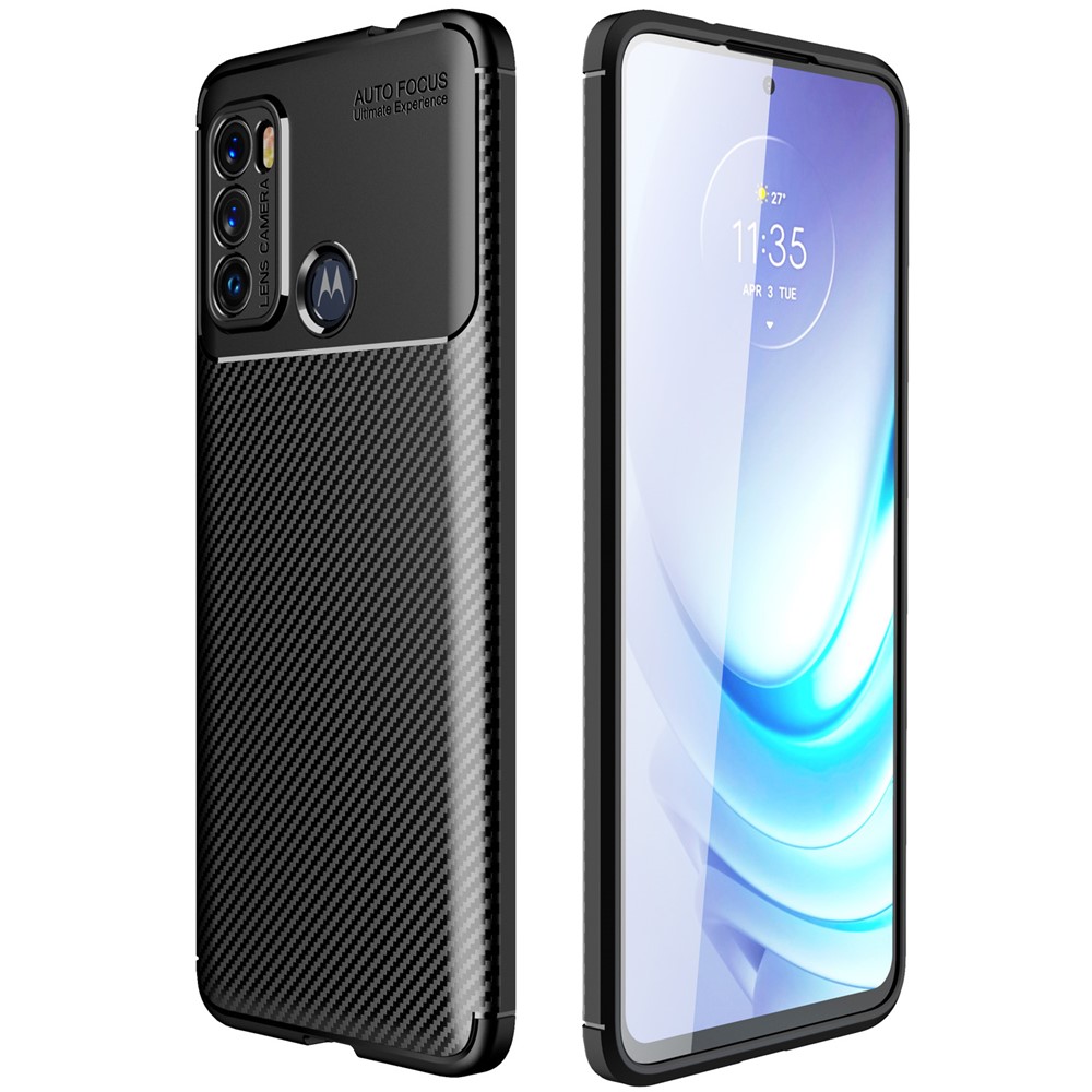Carbon Fiber Texture Anti-fall TPU Mobile Phone Shell Cover Case for Motorola Moto G60 - Black-1