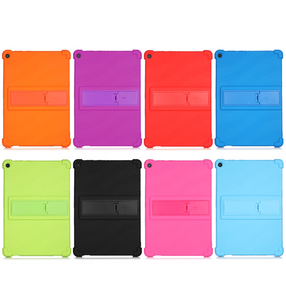 Slide-Out Kickstand Design Silicone Tablet Cover Case for Lenovo Tab M10 Plus X606 - Blue-10