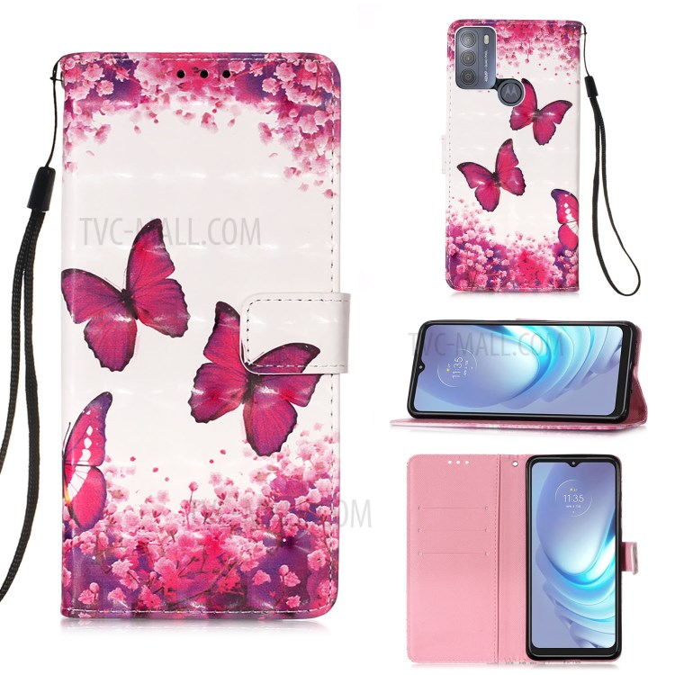 3D Pattern Printing Leather Protection Case Wallet Stand Phone Cover for Motorola Moto G50 - Rose Red Butterfly-9