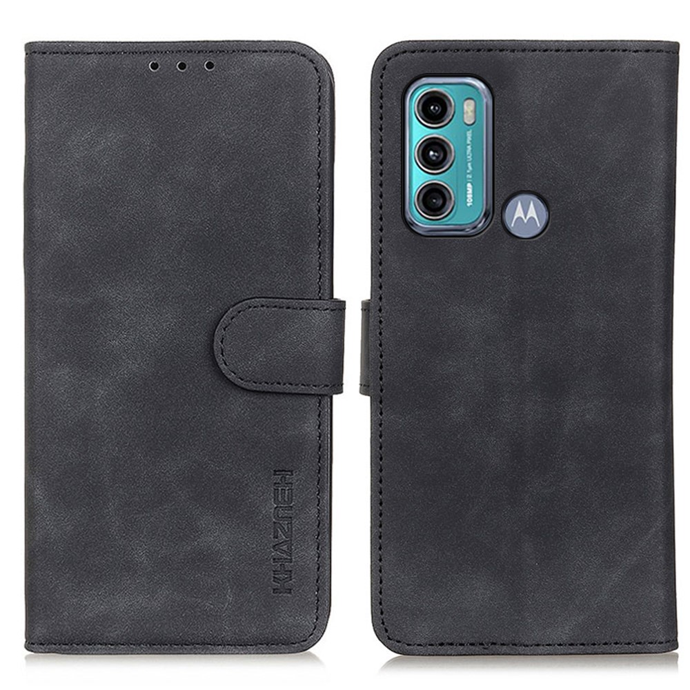 KHAZNEH Full Protection Wallet Design Retro Style PU Leather Stand Case for Motorola Moto G60/G40 Fusion - Black-1