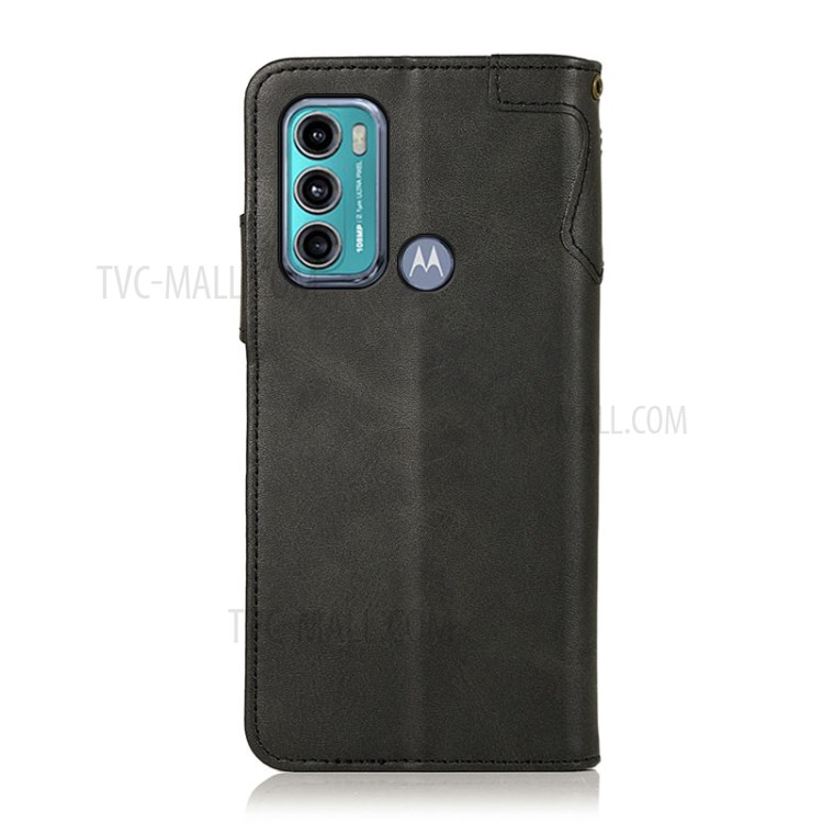 KHAZNEH Shockproof PU Leather Stand Wallet Case Phone Cover with Strap for Motorola Moto G60/G40 Fusion - Black-6