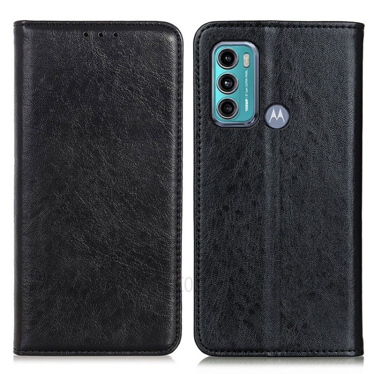 Auto-absorbed Crazy Horse Texture Leather Case Wallet Stand Shell for Motorola Moto G60/G40 Fusion - Black-1