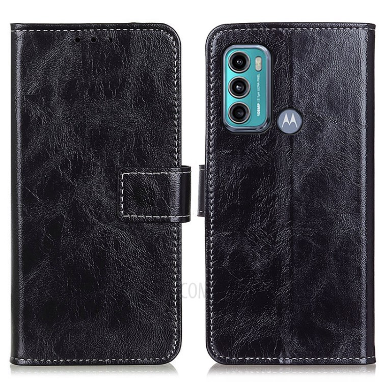 Vintage Crazy Horse Texture Wallet Stand PU Leather Phone Shell Case for Motorola Moto G60/G40 Fusion - Black-1