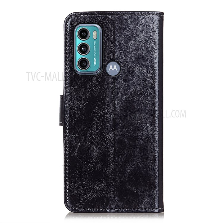 Vintage Crazy Horse Texture Wallet Stand PU Leather Phone Shell Case for Motorola Moto G60/G40 Fusion - Black-6
