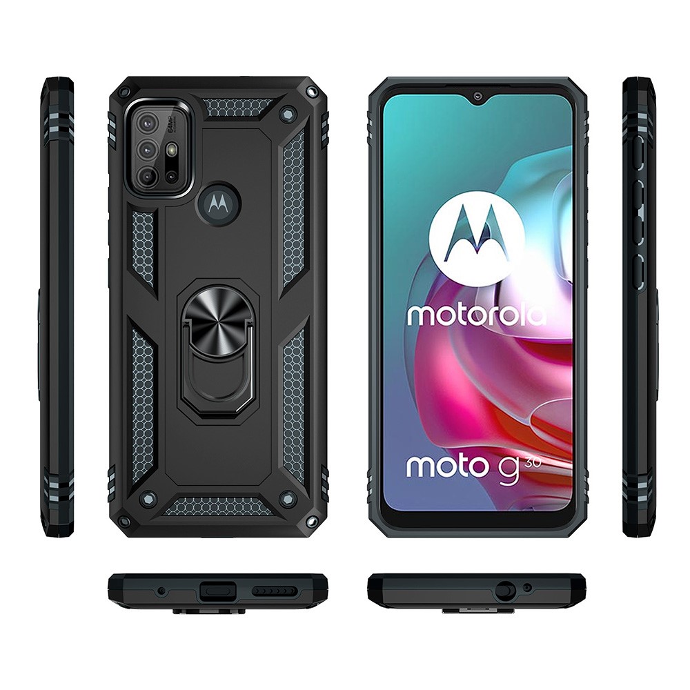 Anti-drop PC + TPU Combo Hybrid Phone Shell with Ring Kickstand for Motorola Moto G10/G30 - Black-3