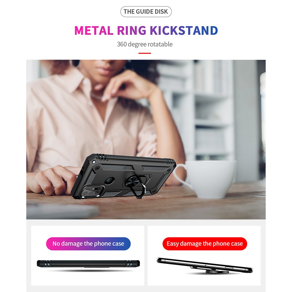 Anti-drop PC + TPU Combo Hybrid Phone Shell with Ring Kickstand for Motorola Moto G10/G30 - Black-4