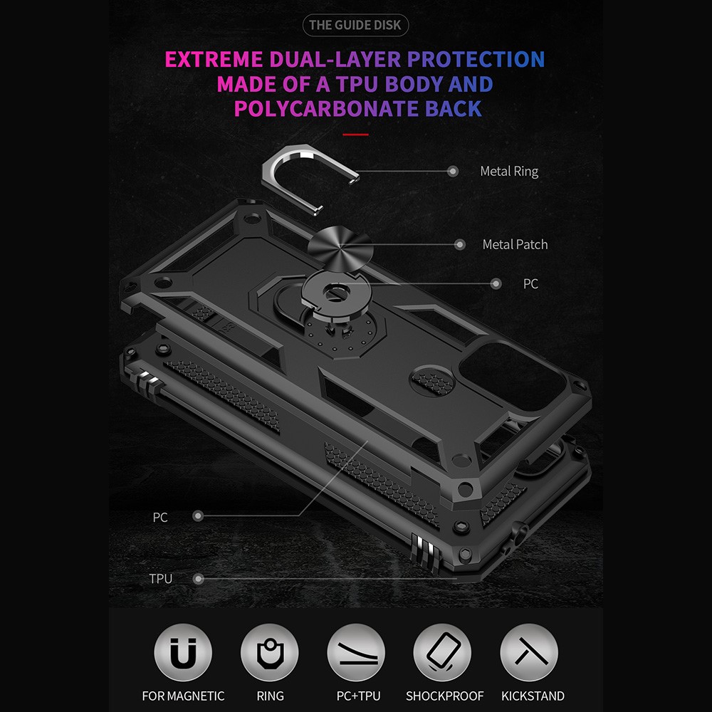 Anti-drop PC + TPU Combo Hybrid Phone Shell with Ring Kickstand for Motorola Moto G10/G30 - Black-5