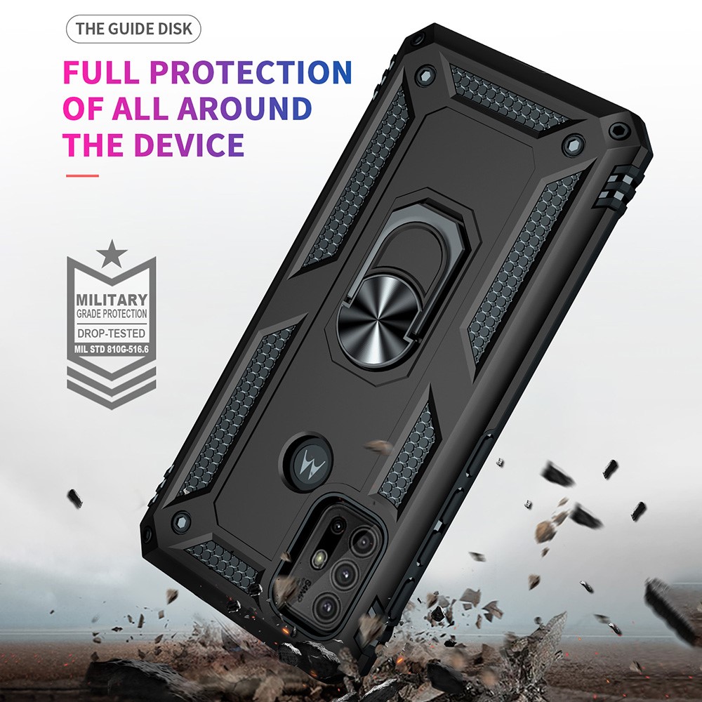 Anti-drop PC + TPU Combo Hybrid Phone Shell with Ring Kickstand for Motorola Moto G10/G30 - Black-7