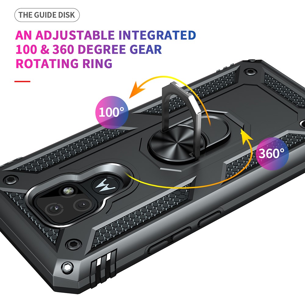 For Motorola Moto E7 Anti-Fall Phone Hybrid PC + TPU + Metal Case with Finger Ring Kickstand - Black-8