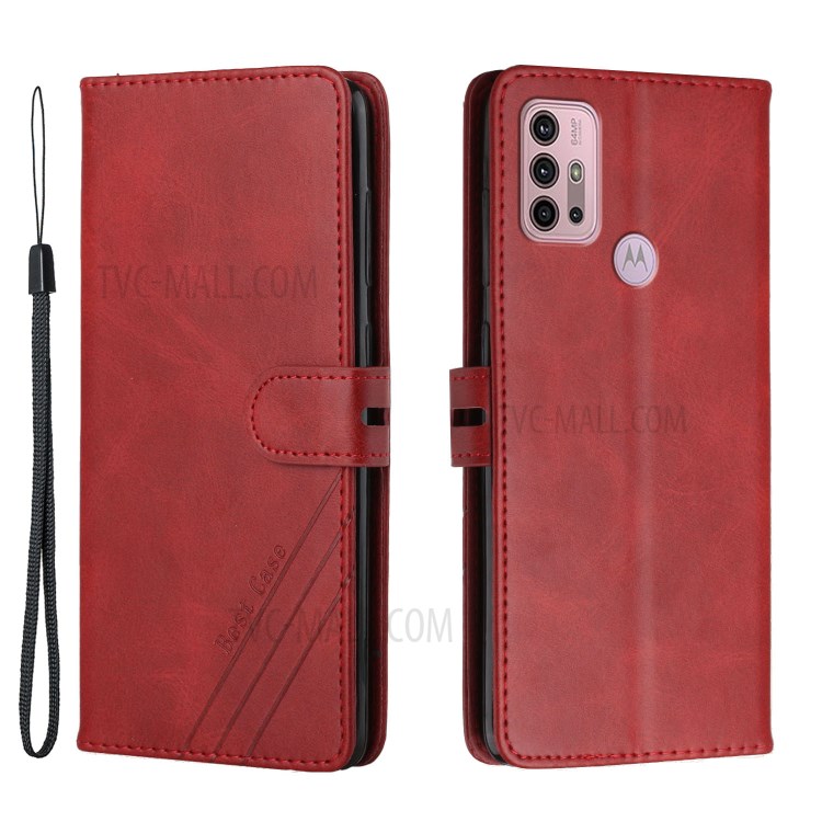 For Motorola Moto G10 / G30 Mobile Phone Case Solid Color Protective Leather Wallet Case with Stand - Red-1