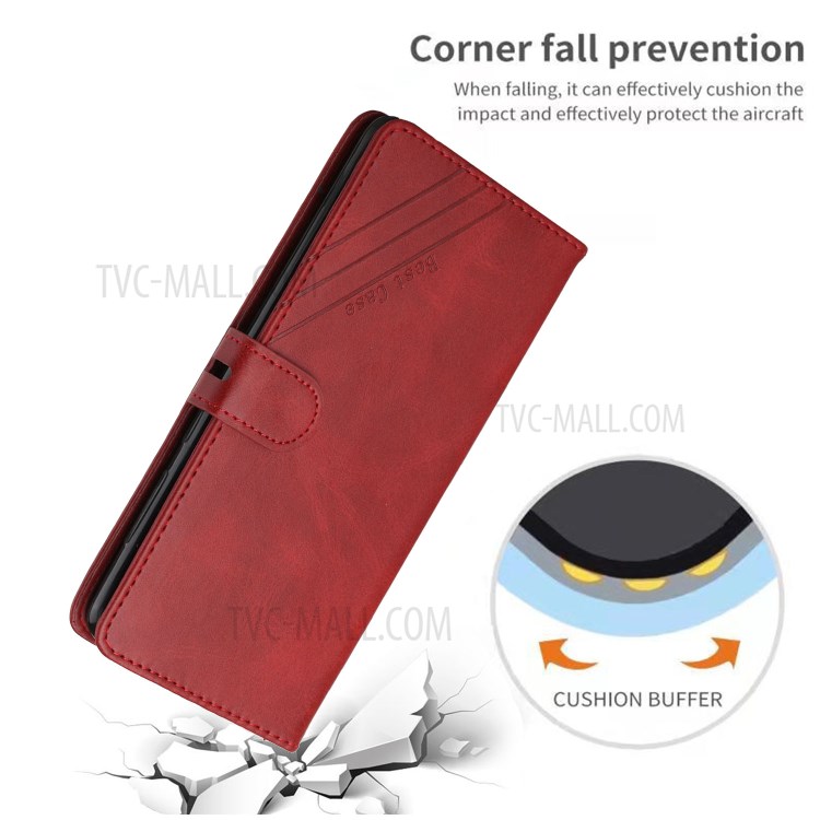 For Motorola Moto G10 / G30 Mobile Phone Case Solid Color Protective Leather Wallet Case with Stand - Red-4