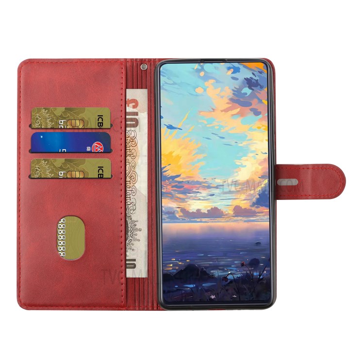 For Motorola Moto G10 / G30 Mobile Phone Case Solid Color Protective Leather Wallet Case with Stand - Red-9