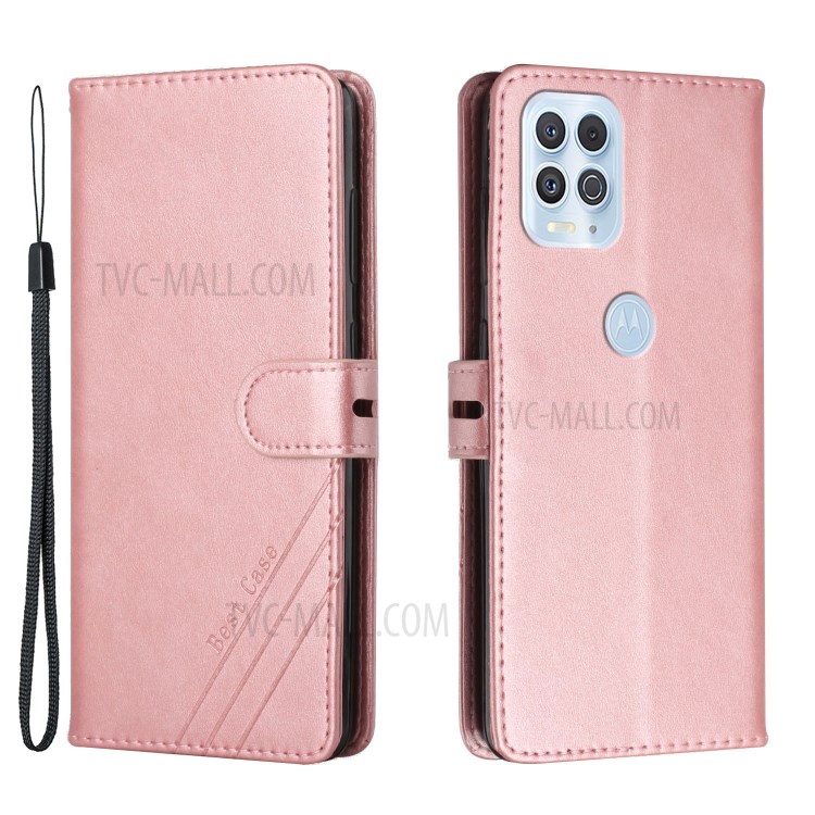 Solid Color Leather Protector Case for Motorola Moto G100 / Edge S Card Slots Wallet Mobile Phone Casing - Pink-1