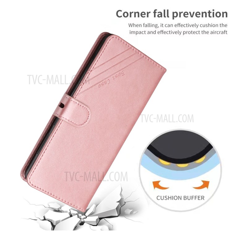 Solid Color Leather Protector Case for Motorola Moto G100 / Edge S Card Slots Wallet Mobile Phone Casing - Pink-4