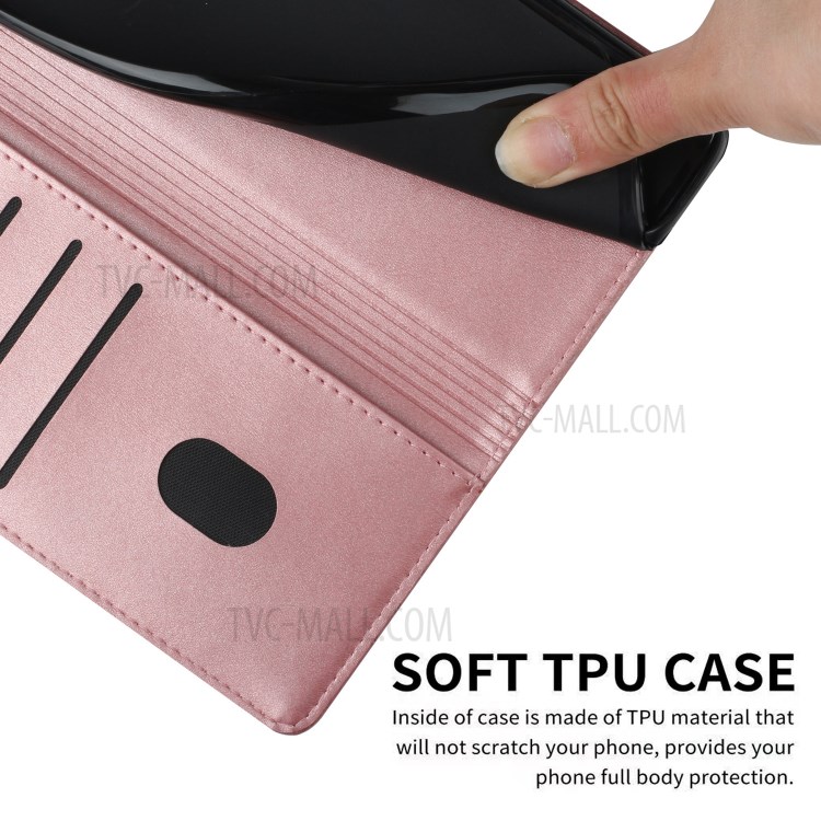 Solid Color Leather Protector Case for Motorola Moto G100 / Edge S Card Slots Wallet Mobile Phone Casing - Pink-7