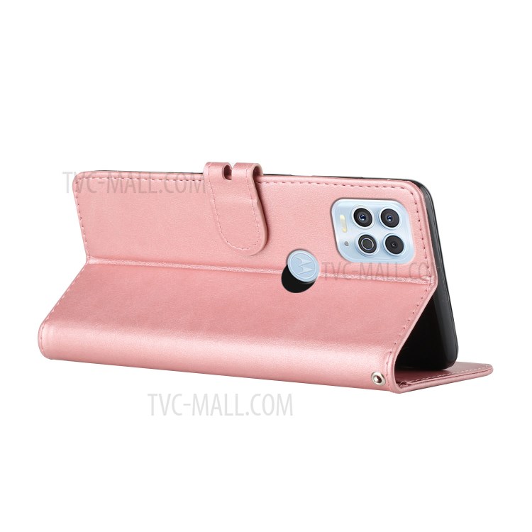 Solid Color Leather Protector Case for Motorola Moto G100 / Edge S Card Slots Wallet Mobile Phone Casing - Pink-8