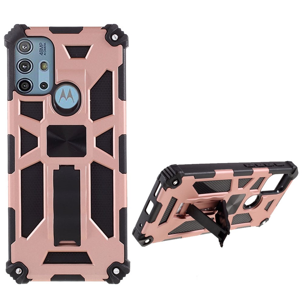 Shockproof Armor PC+TPU Phone Case with Magnetic Metal Sheet and Kickstand for Motorola Moto G10/G30 - Rose Gold-1