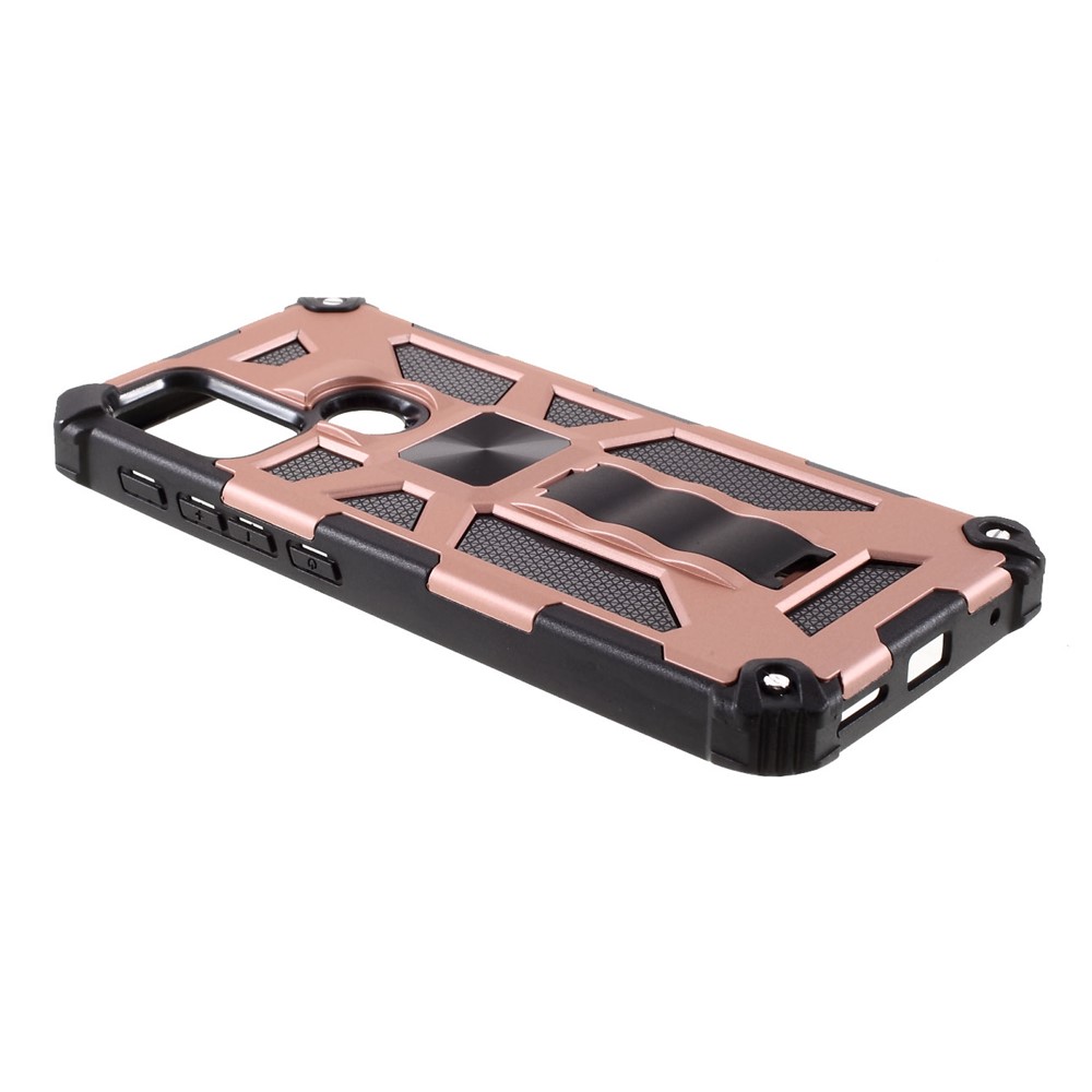 Shockproof Armor PC+TPU Phone Case with Magnetic Metal Sheet and Kickstand for Motorola Moto G10/G30 - Rose Gold-4
