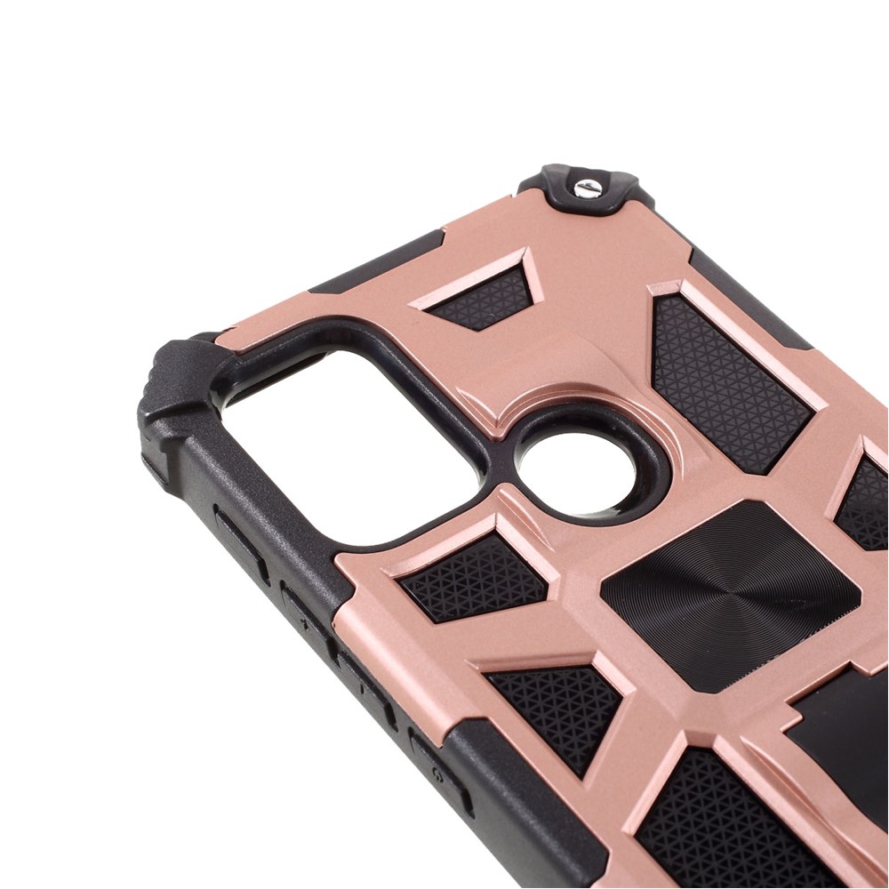 Shockproof Armor PC+TPU Phone Case with Magnetic Metal Sheet and Kickstand for Motorola Moto G10/G30 - Rose Gold-6