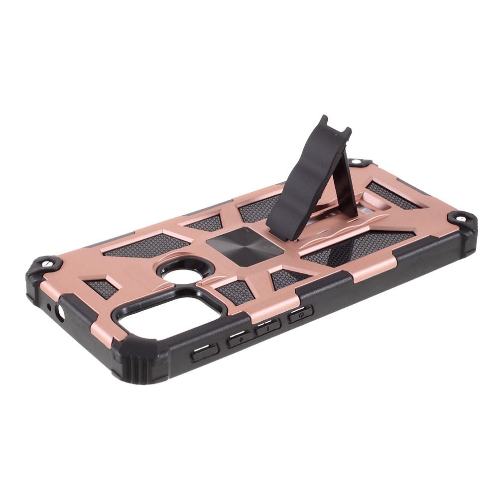 Shockproof Armor PC+TPU Phone Case with Magnetic Metal Sheet and Kickstand for Motorola Moto G10/G30 - Rose Gold-8