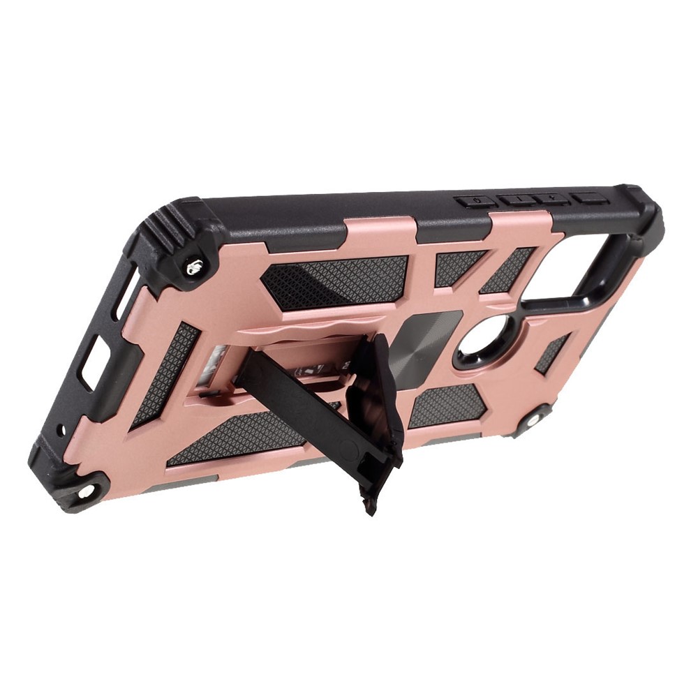 Shockproof Armor PC+TPU Phone Case with Magnetic Metal Sheet and Kickstand for Motorola Moto G10/G30 - Rose Gold-9