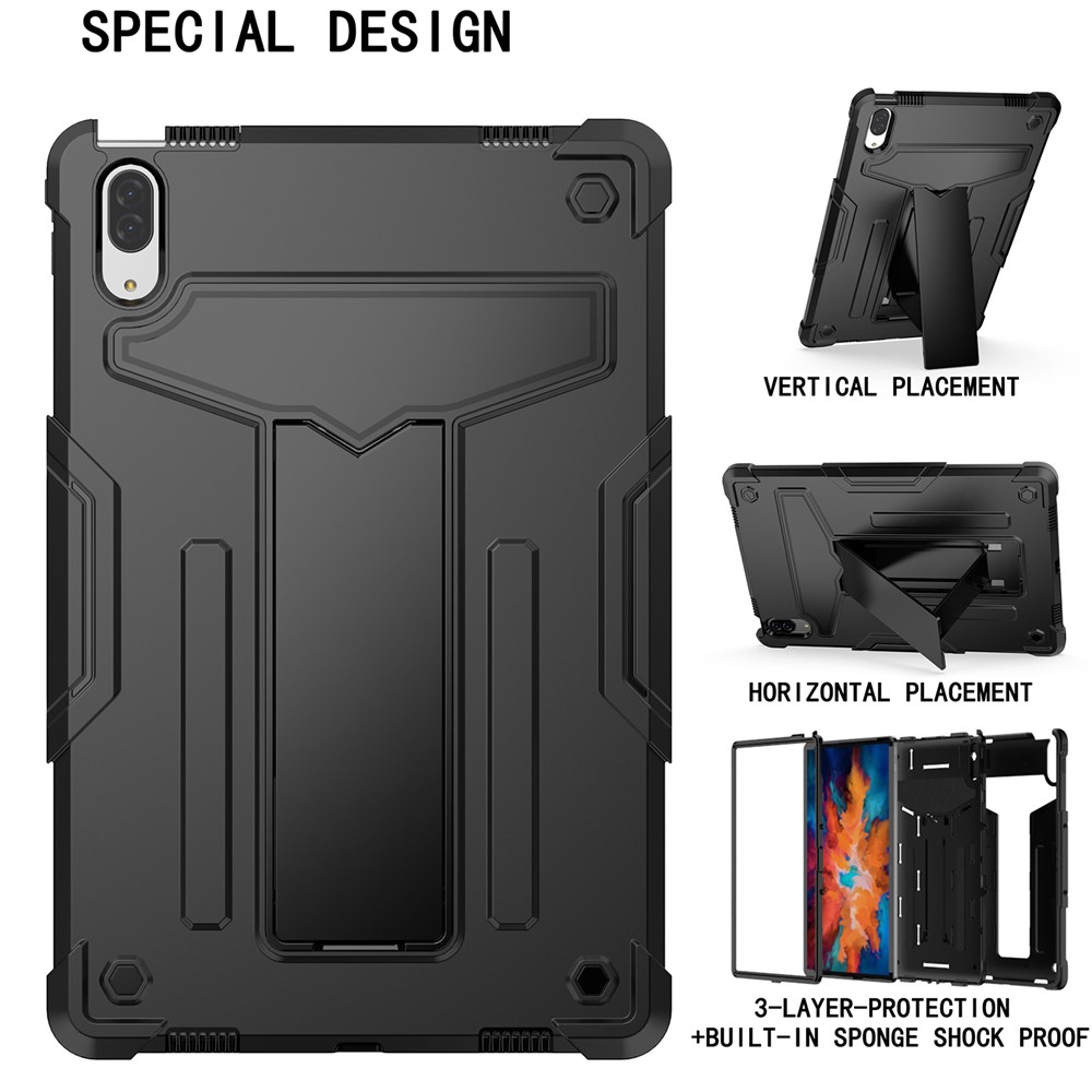 Foldable T-shaped Kickstand PC Silicone Shock-Proof Cover Protector for Lenovo Tab P11 Pro - Black-2