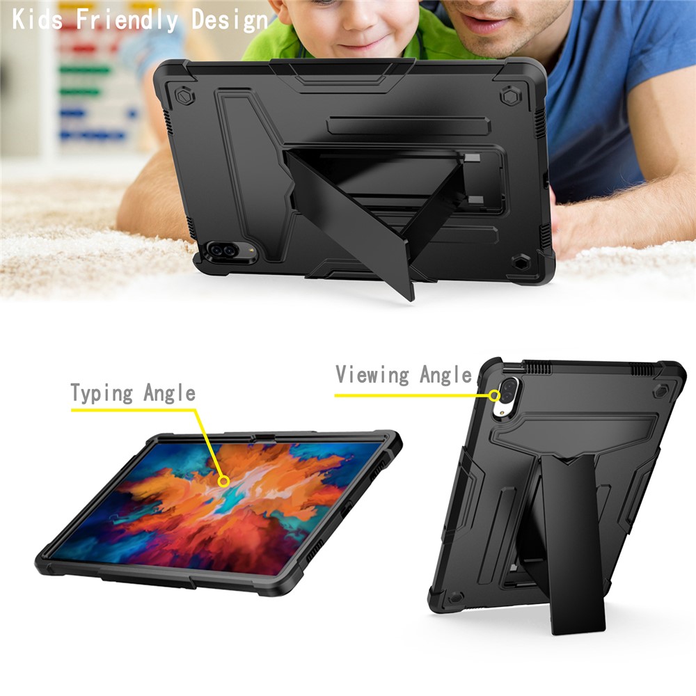 Foldable T-shaped Kickstand PC Silicone Shock-Proof Cover Protector for Lenovo Tab P11 Pro - Black-3