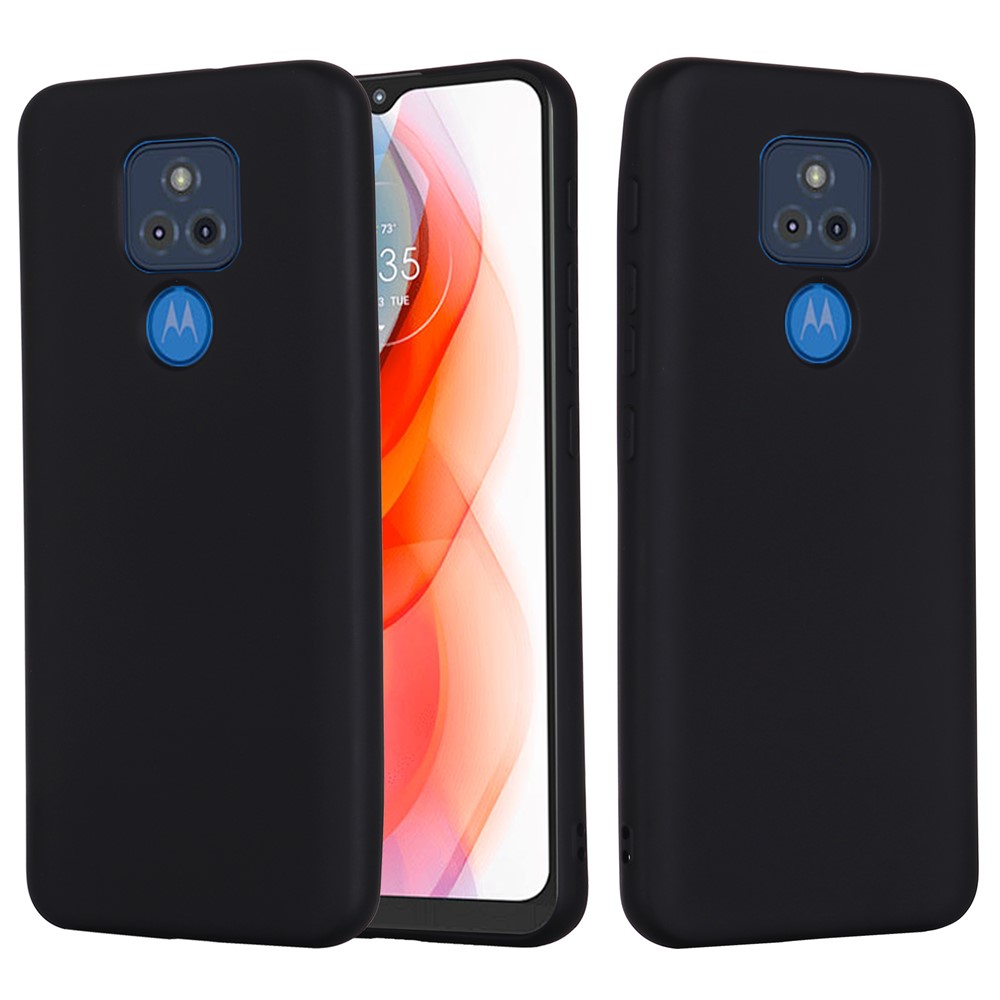 Solid Color Liquid Silicone Soft Phone Case Protective Shell with Strap for Motorola Moto G Play (2021) - Black-2