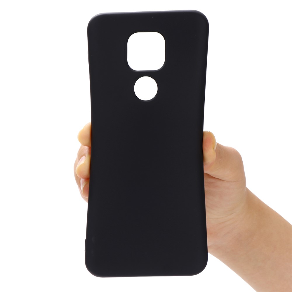 Solid Color Liquid Silicone Soft Phone Case Protective Shell with Strap for Motorola Moto G Play (2021) - Black-4