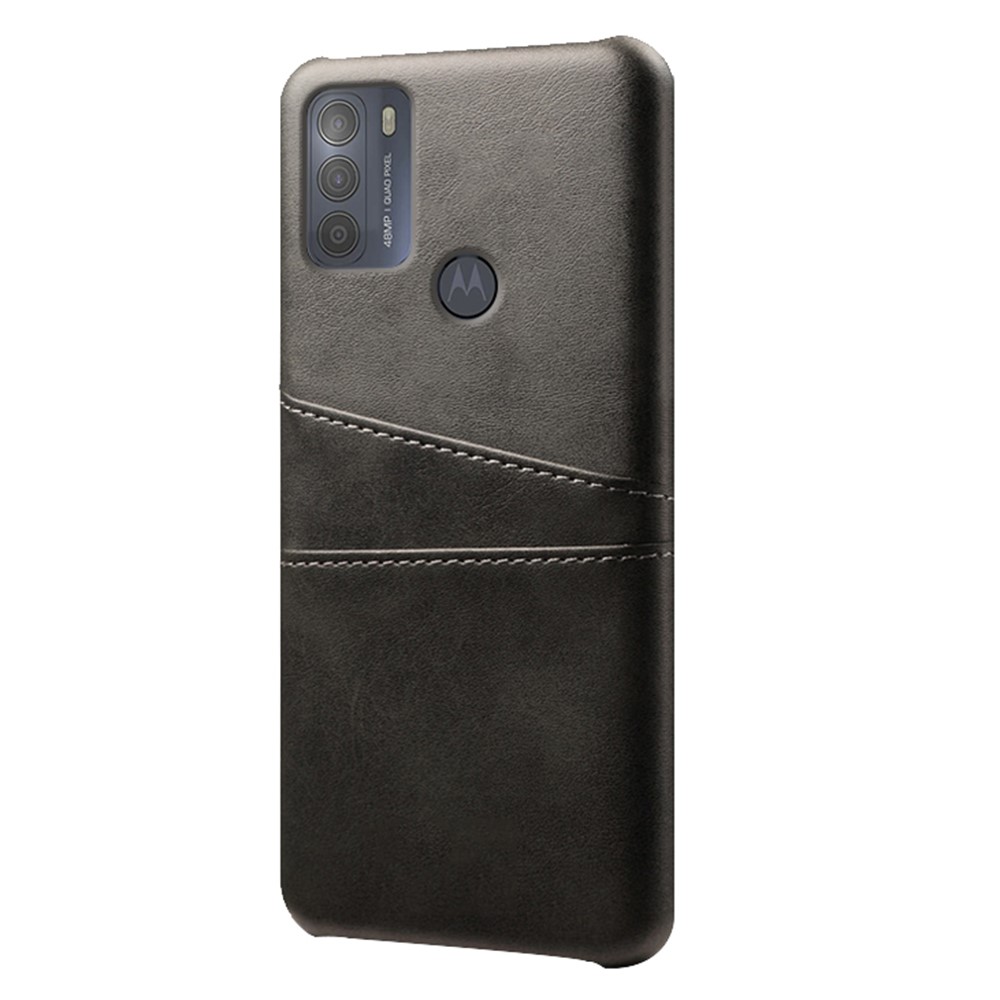 KSQ Double Card Slots PU Leather Coated PC Shell Cover Case for Motorola Moto G50 - Black-2