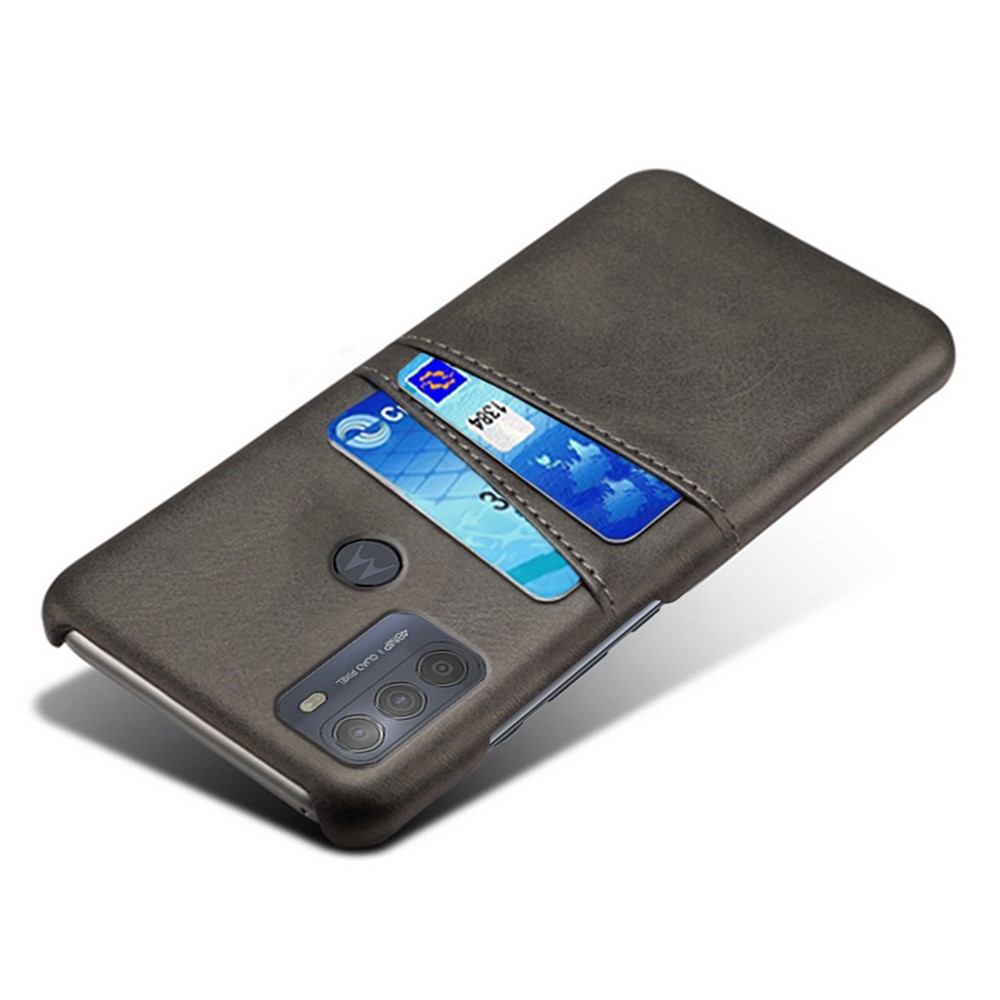 KSQ Double Card Slots PU Leather Coated PC Shell Cover Case for Motorola Moto G50 - Black-3