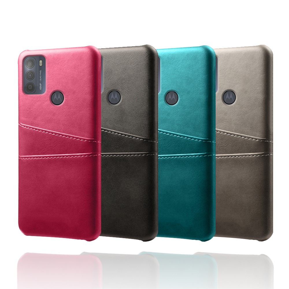 KSQ Double Card Slots PU Leather Coated PC Shell Cover Case for Motorola Moto G50 - Black-5