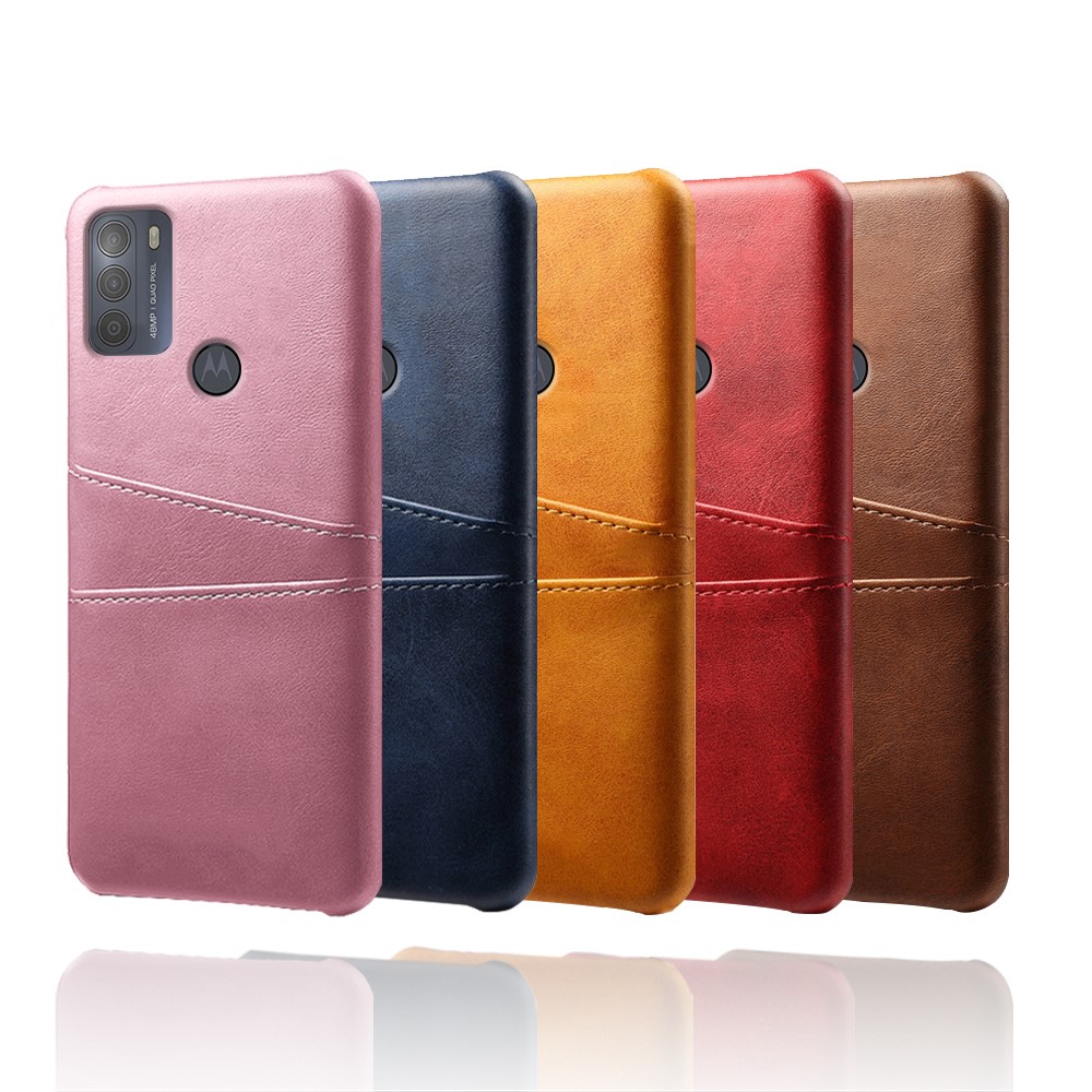 KSQ Double Card Slots PU Leather Coated PC Shell Cover Case for Motorola Moto G50 - Black-6