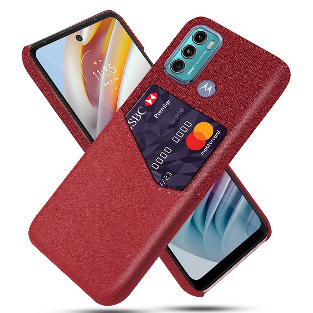 KSQ Cloth + Leather + PC Combo Well-Protected Hybrid Phone Case with Card Slot Design for Motorola Moto G60 - Red-1