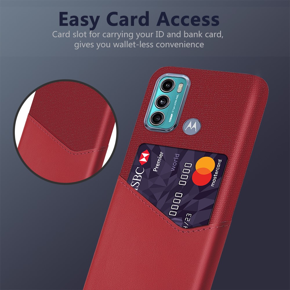 KSQ Cloth + Leather + PC Combo Well-Protected Hybrid Phone Case with Card Slot Design for Motorola Moto G60 - Red-2