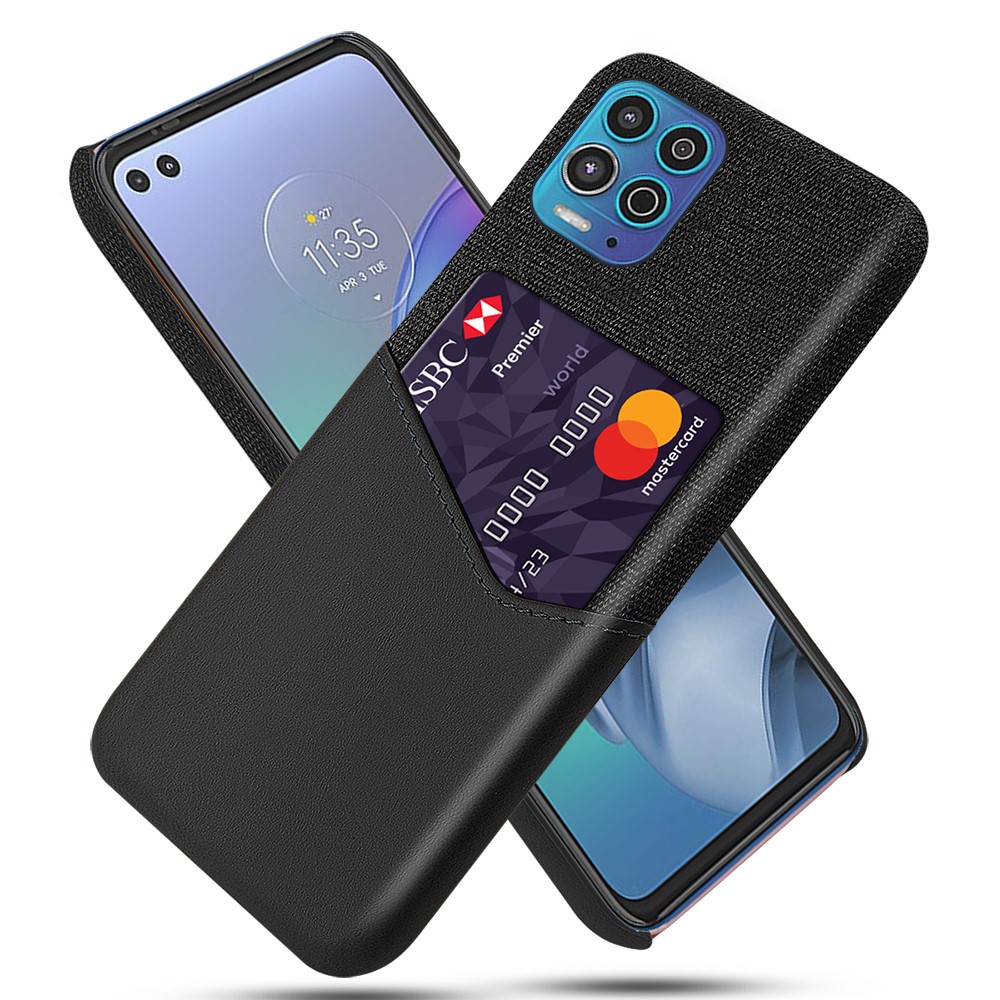 KSQ Cloth + Leather + PC Combo Hybrid Phone Case with Card Slot Design for Motorola Moto G100/Edge S - Black-1