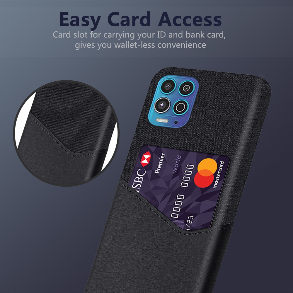 KSQ Cloth + Leather + PC Combo Hybrid Phone Case with Card Slot Design for Motorola Moto G100/Edge S - Black-2