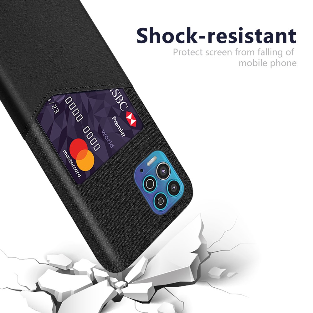 KSQ Cloth + Leather + PC Combo Hybrid Phone Case with Card Slot Design for Motorola Moto G100/Edge S - Black-3