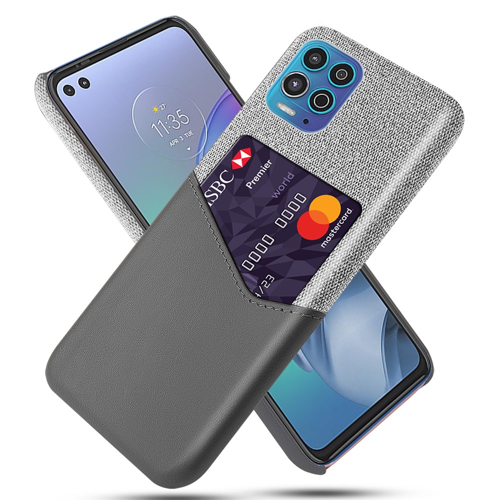 KSQ Toile + Cuir + PC Combo Boîte De Téléphone Hybride Avec Conception D'emplacement De Carte Pour Motorola Moto G100 / EDGE S - Gris-1